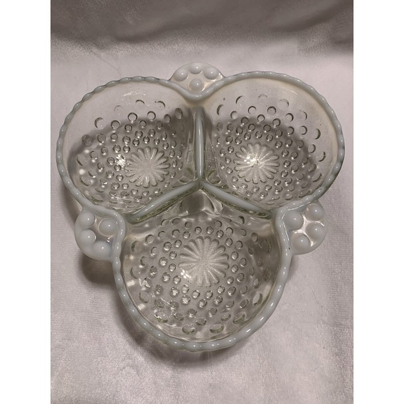 Unmarked Other - MOONSTONE OPALESCENT HOBNAIL 3-PART DIVIDED SERVING DISH 1940s-1950s
